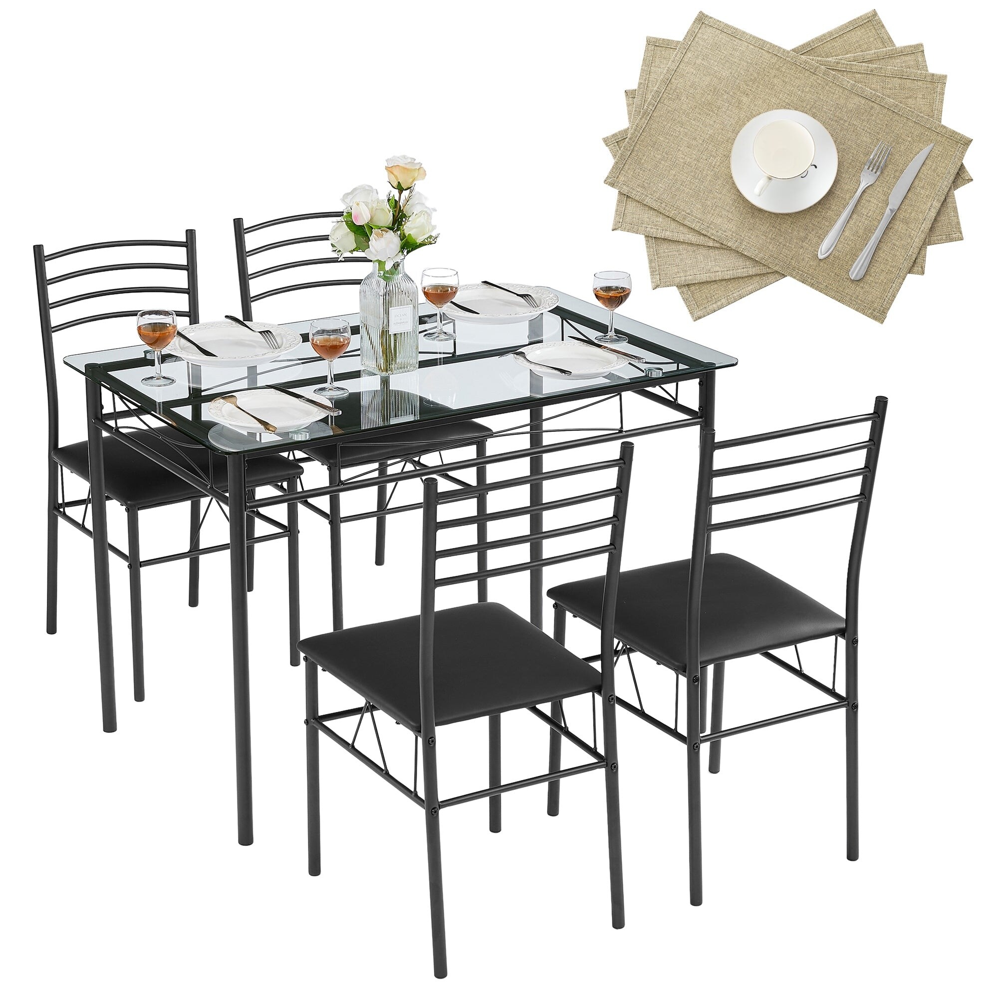 Dining table set on sale 4 seater glass top